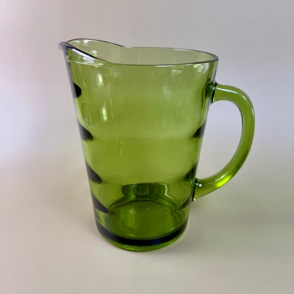 Vintage Green Glass Pitcher with Applied Handle – Mid-Century Blown Glass - Picture 7 of 13